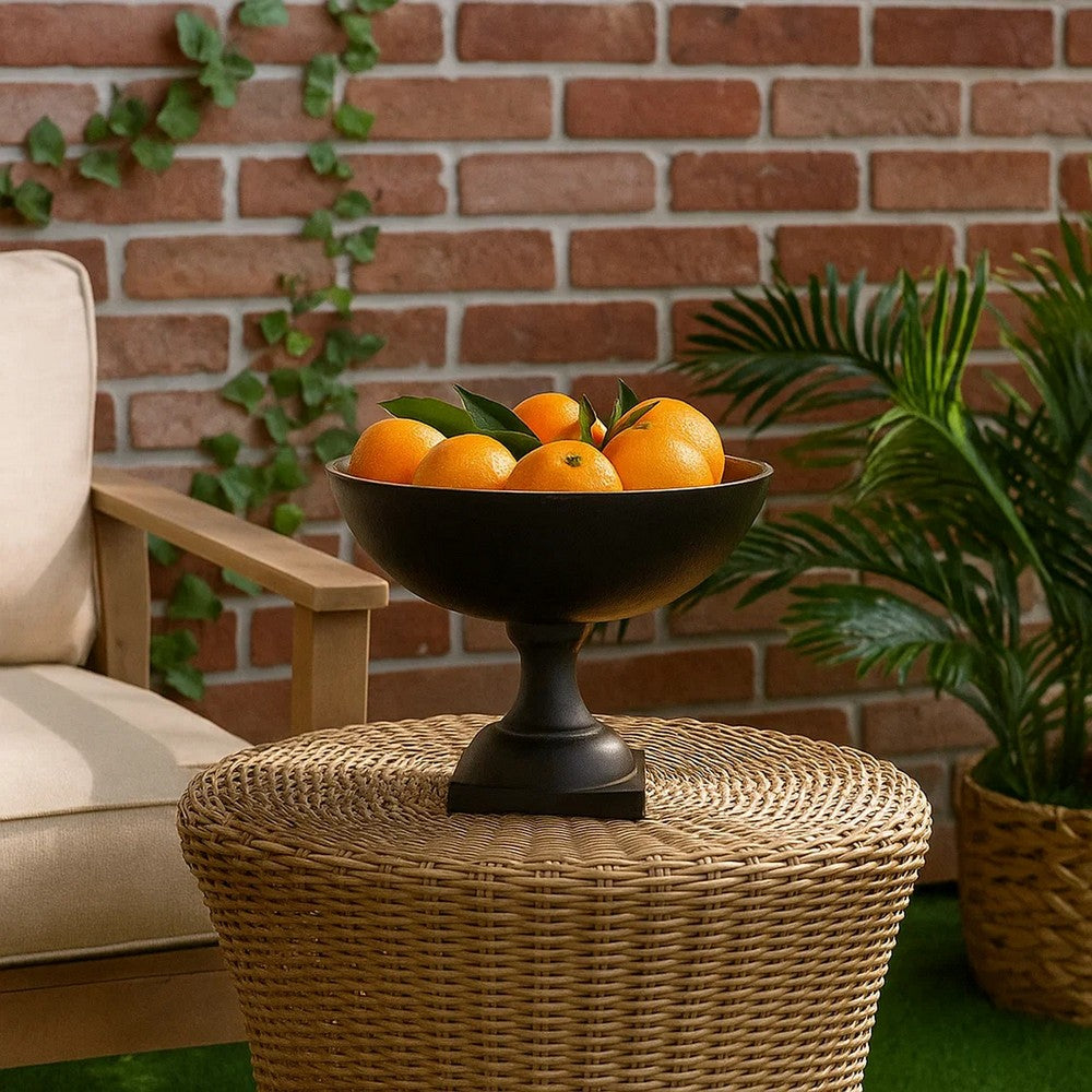 10 Inch Vintage Style Accent Bowl, Gold, Antique Black, Pedestal Stand By Casagear Home