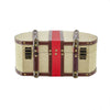 Ika 16 Inch Semi Round Hatbox, Faux Leather Handle, Cream Canvas Upholstery By Casagear Home