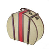Ika 16 Inch Semi Round Hatbox, Faux Leather Handle, Cream Canvas Upholstery By Casagear Home