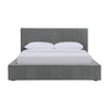 Jivi King Size Platform Bed Low Profile Padded Gray Fabric Upholstered