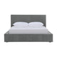 Jivi King Size Platform Bed Low Profile Padded Gray Fabric Upholstered