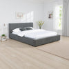 Jivi King Size Platform Bed, Low Profile, Padded, Gray Fabric Upholstered