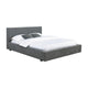 Jivi King Size Platform Bed, Low Profile, Padded, Gray Fabric Upholstered