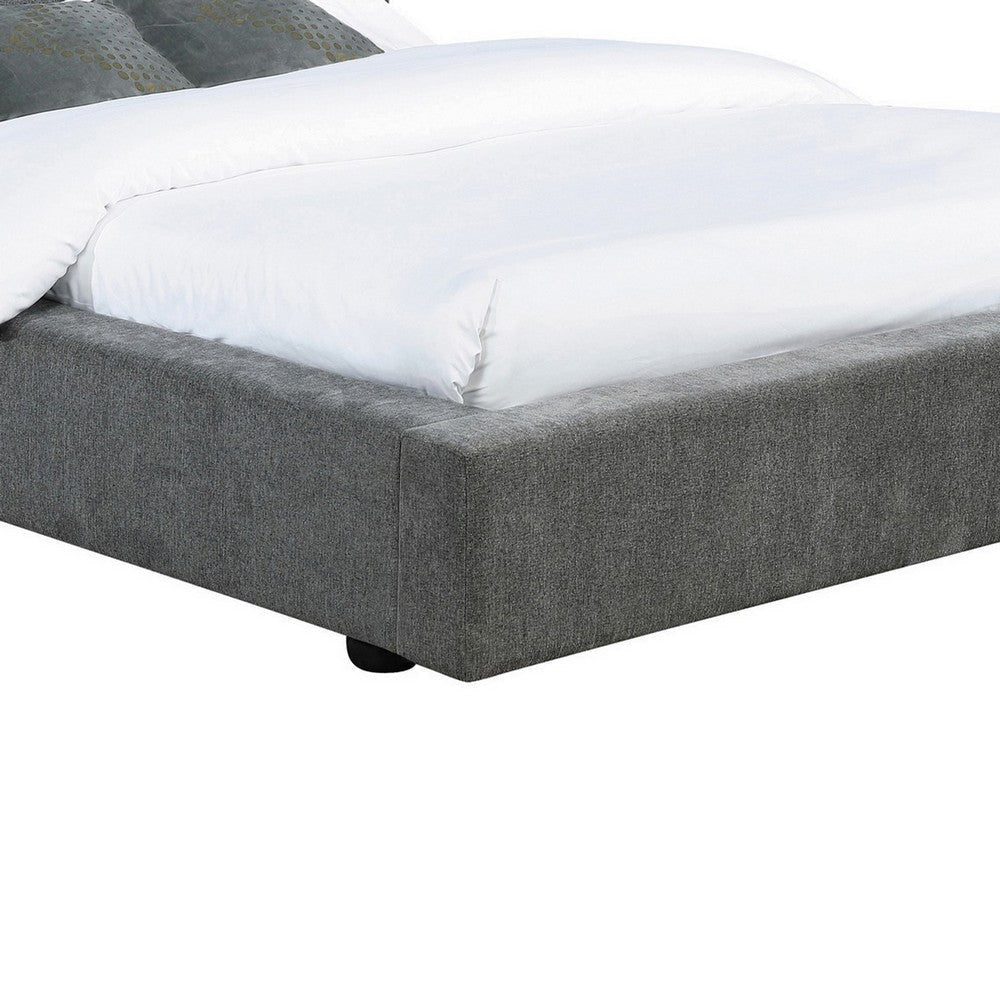 Jivi California King Platform Bed Low Profile Gray Fabric Upholstered By Casagear Home BM302741