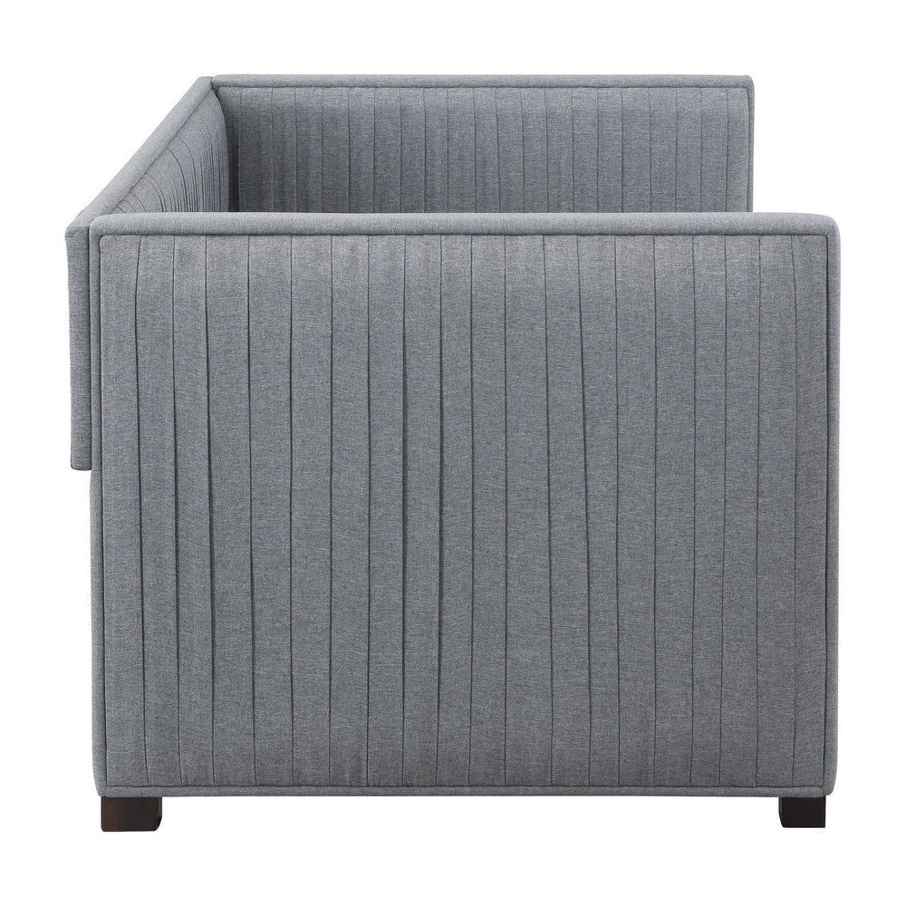 Twin Size Daybed with Trundle Modern Pleated Soft Gray Fabric Upholstered BM302754