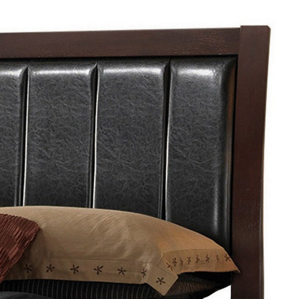 Vida Full Size Panel Bed Black Leather Upholstery Tapered Legs Brown By Casagear Home BM302761