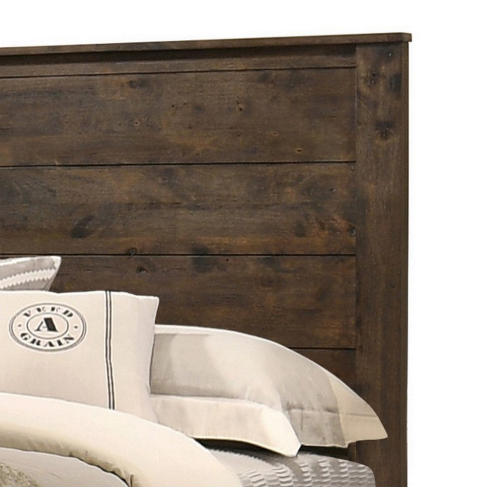 Frio Queen Size Storage Bed 2 Drawers Low Platform Design Rustic Brown