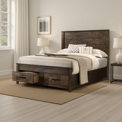 Frio Queen Size Storage Bed, 2 Drawers, Low Platform Design, Rustic Brown