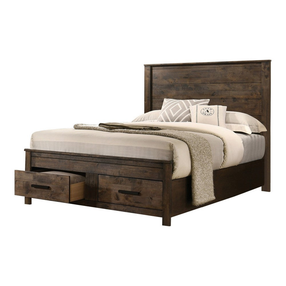 Frio King Size Storage Bed, 2 Drawers, Low Platform Design, Rustic Brown