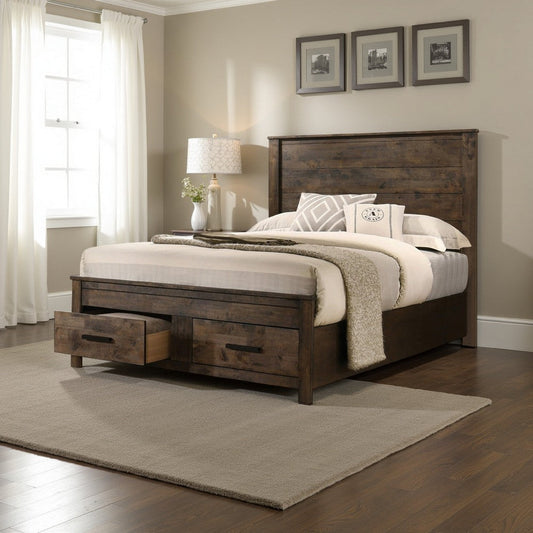 Frio King Size Storage Bed, 2 Drawers, Low Platform Design, Rustic Brown