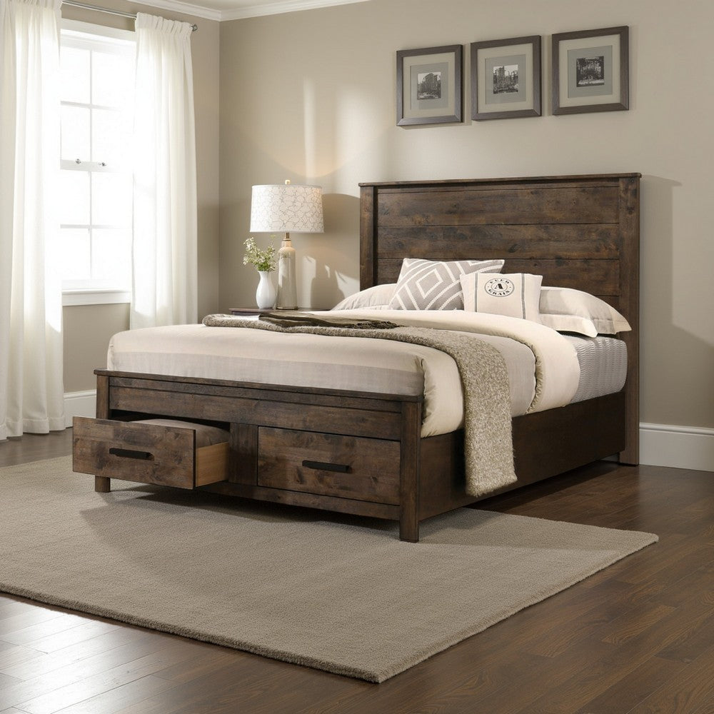 Frio King Size Storage Bed, 2 Drawers, Low Platform Design, Rustic Brown
