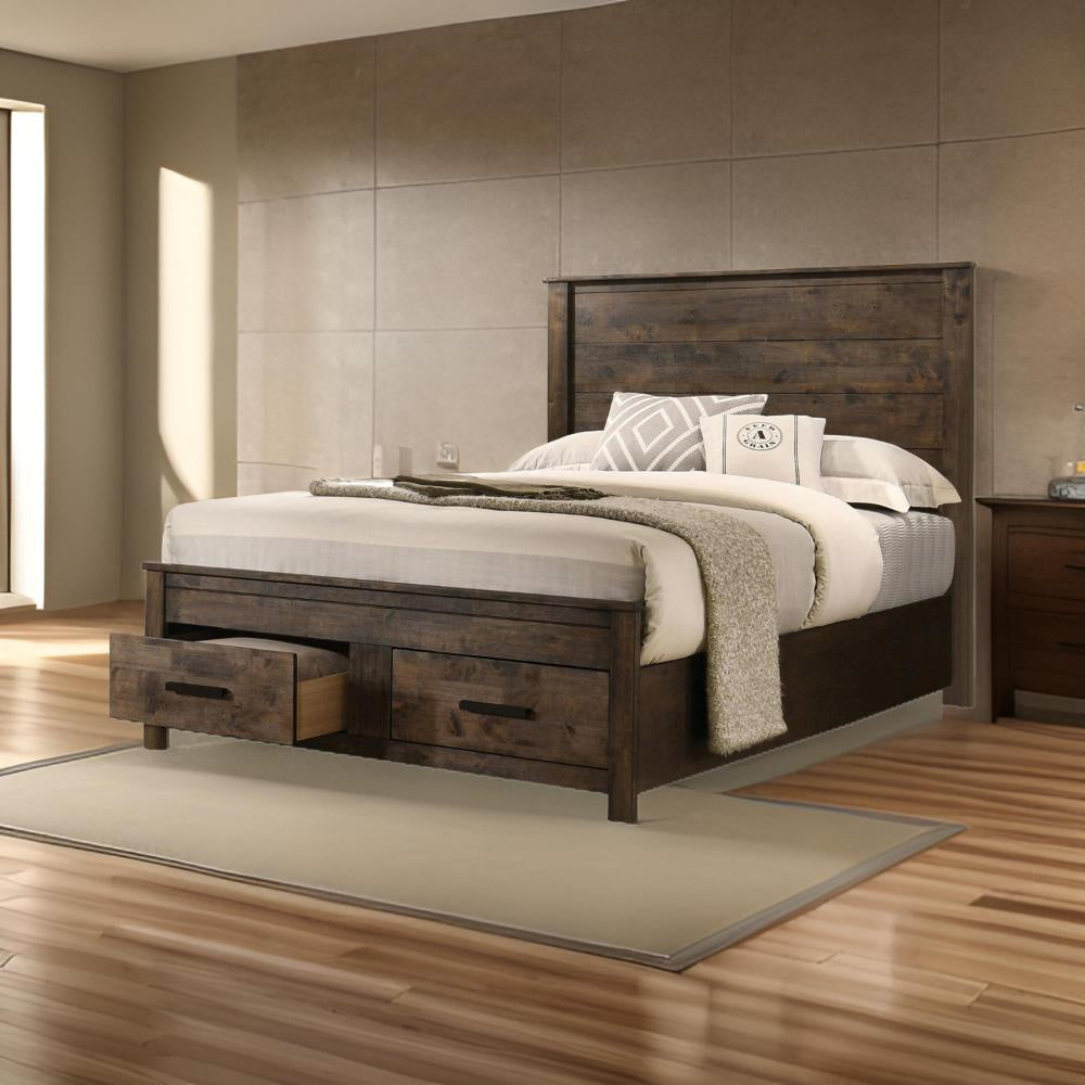 Frio California King Storage Bed, 2 Drawers, Low Platform, Rustic Brown By Casagear Home