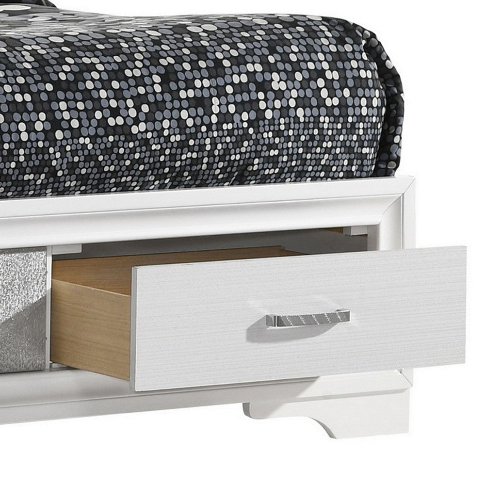 Vino Full Size Panel Bed with 2 Storage Drawers Acrylic Glitter White By Casagear Home BM302769