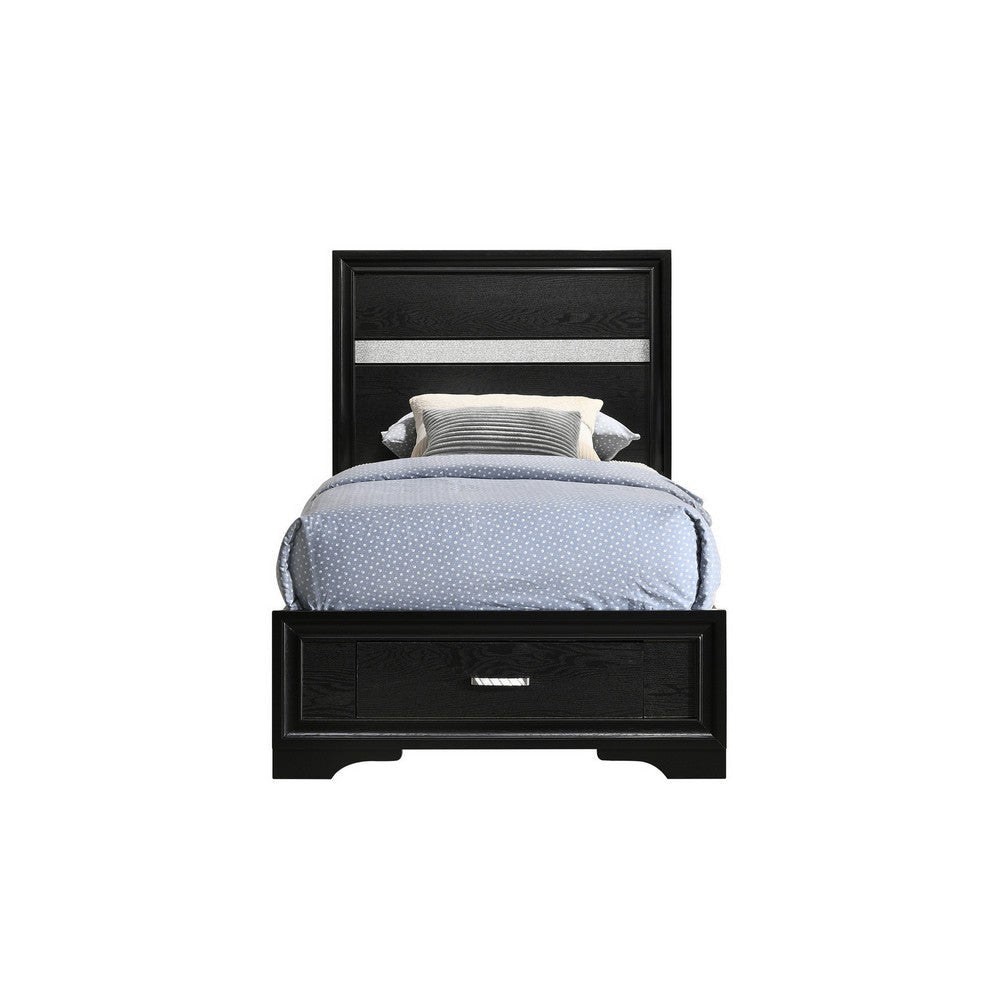 Vino Twin Size Panel Bed with 2 Storage Drawers Acrylic Glitter Black BM302770