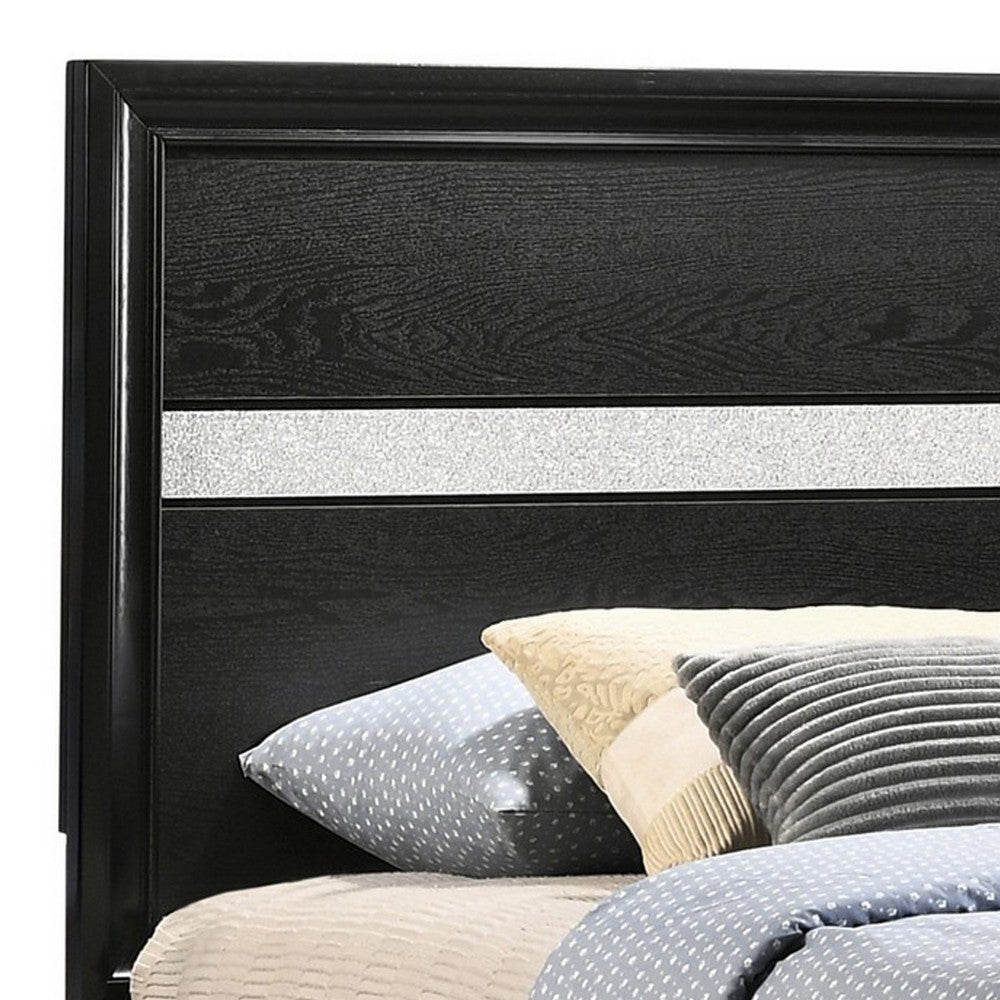 Vino Twin Size Panel Bed with 2 Storage Drawers Acrylic Glitter Black BM302770
