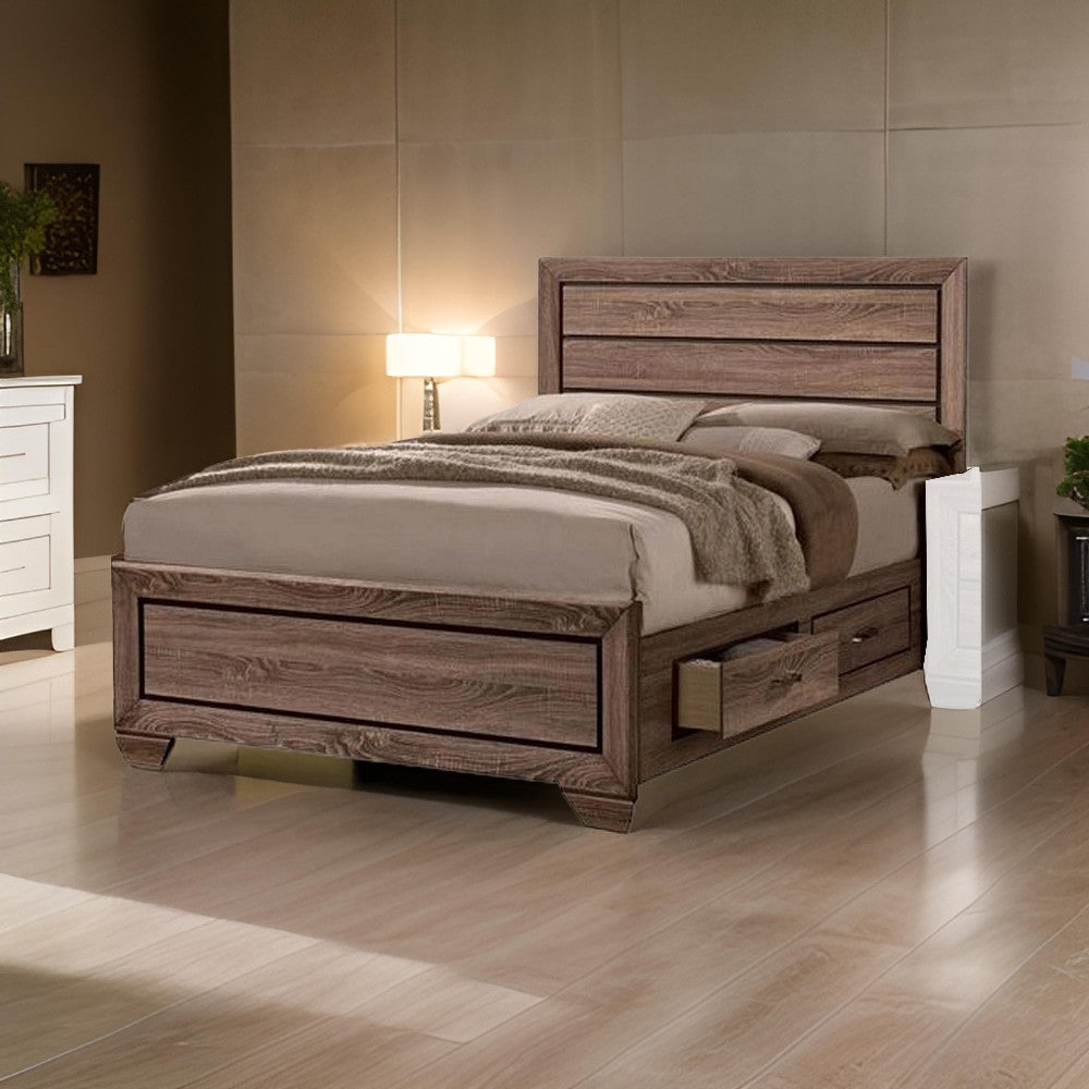 Bello California King Size Storage Bed, 2 Drawers, Wood Grains, Warm Brown By Casagear Home
