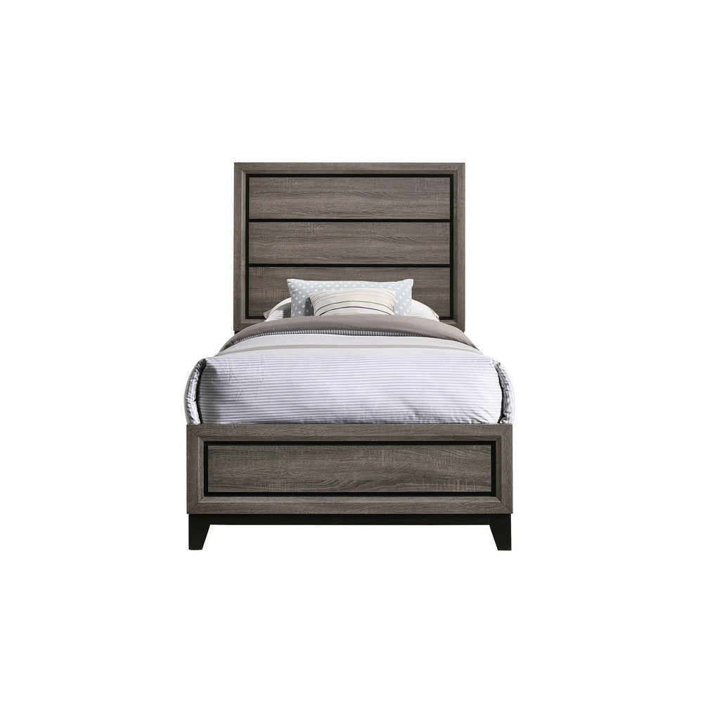 Mela Twin Size Panel Bed Groove Design Tapered Legs Gray and Black BM302777