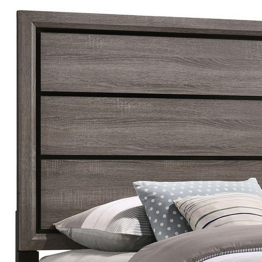Mela Twin Size Panel Bed Groove Design Tapered Legs Gray and Black BM302777