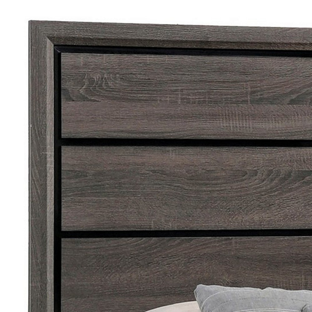 Mela California King Size Panel Bed Grooved Design Gray and Black BM302779