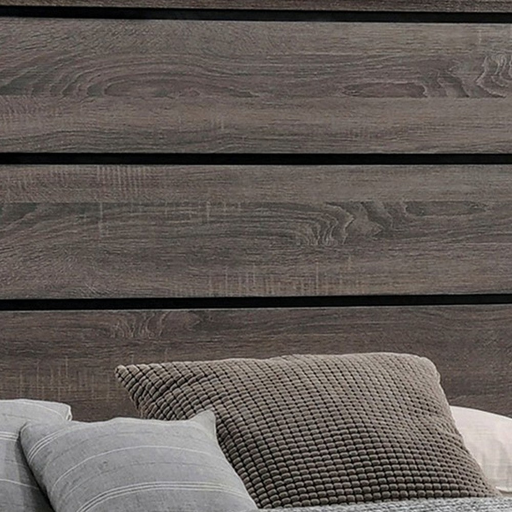 Mela California King Size Panel Bed Grooved Design Gray and Black BM302779