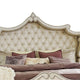 Lino Wood King Bed, Opulent Tufted Velvet Upholstery, French Carved, Ivory