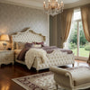 Lino Wood King Bed, Opulent Tufted Velvet Upholstery, French Carved, Ivory