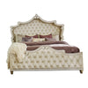 Lino Wood King Bed, Opulent Tufted Velvet Upholstery, French Carved, Ivory