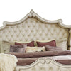 Lino California King Bed Ivory Tufted Velvet Upholstery French Carved BM302789