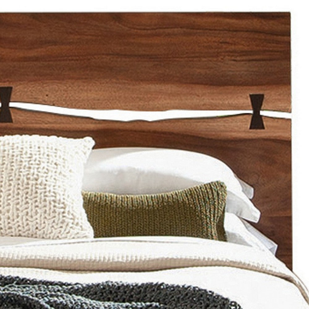 Zeko Queen Size Platform Plinth Bed with Natural Edge Walnut Brown Wood BM302793