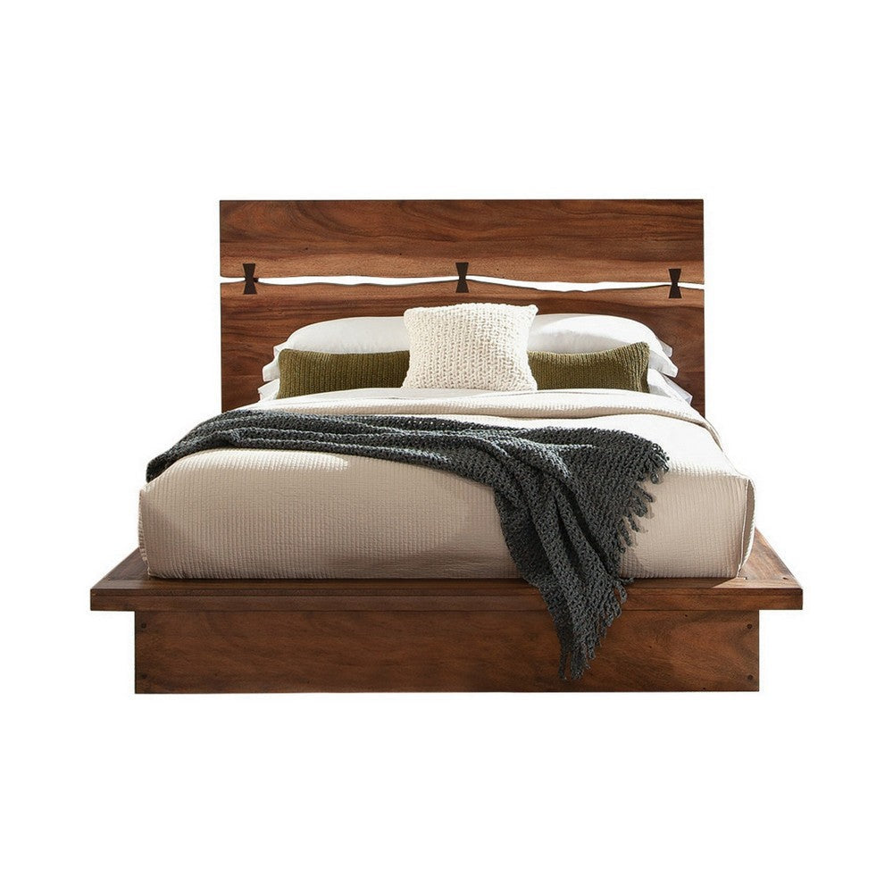 Zeko King Size Platform Plinth Bed with Natural Edge Walnut Brown Wood By Casagear Home
