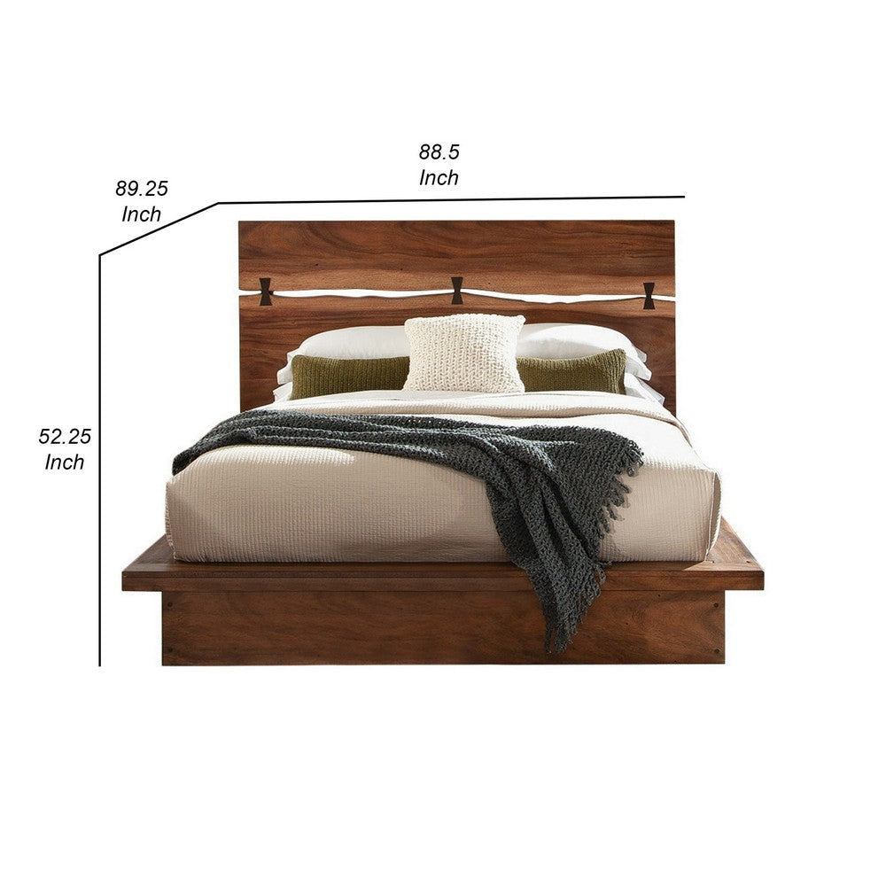 Zeko King Size Platform Plinth Bed with Natural Edge Walnut Brown Wood By Casagear Home