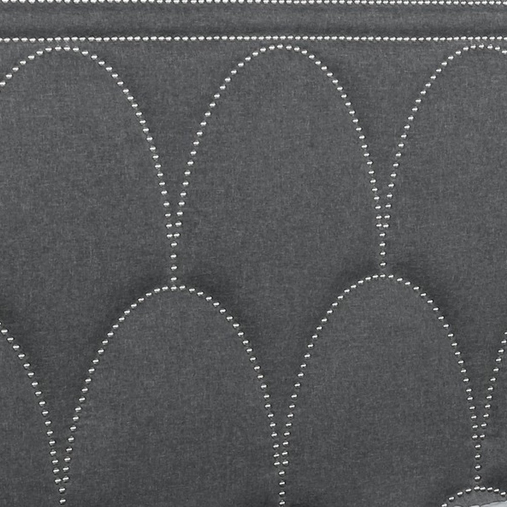 Bima King Size Bed Scalloped Nailhead Trim Gray Fabric Upholstered BM302806
