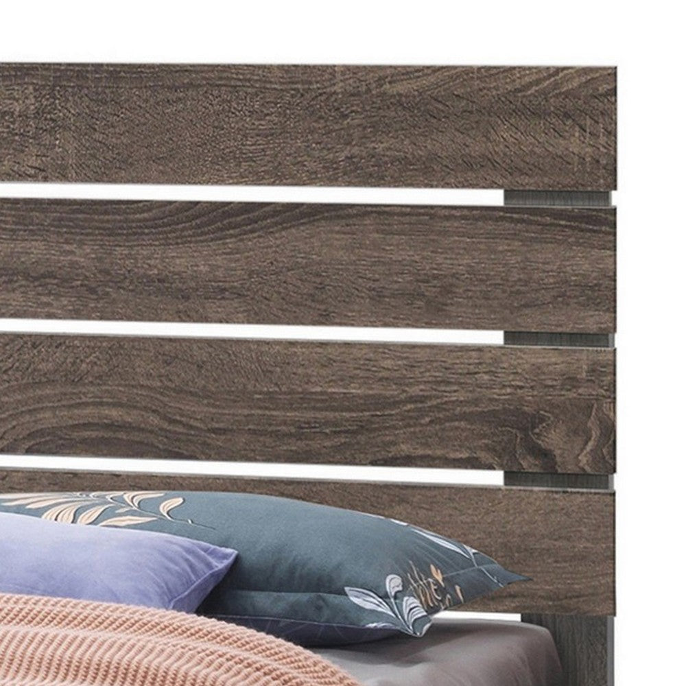 Ach Wood Queen Storage Bed with 2 Drawers Plank Style Headboard Brown BM302812
