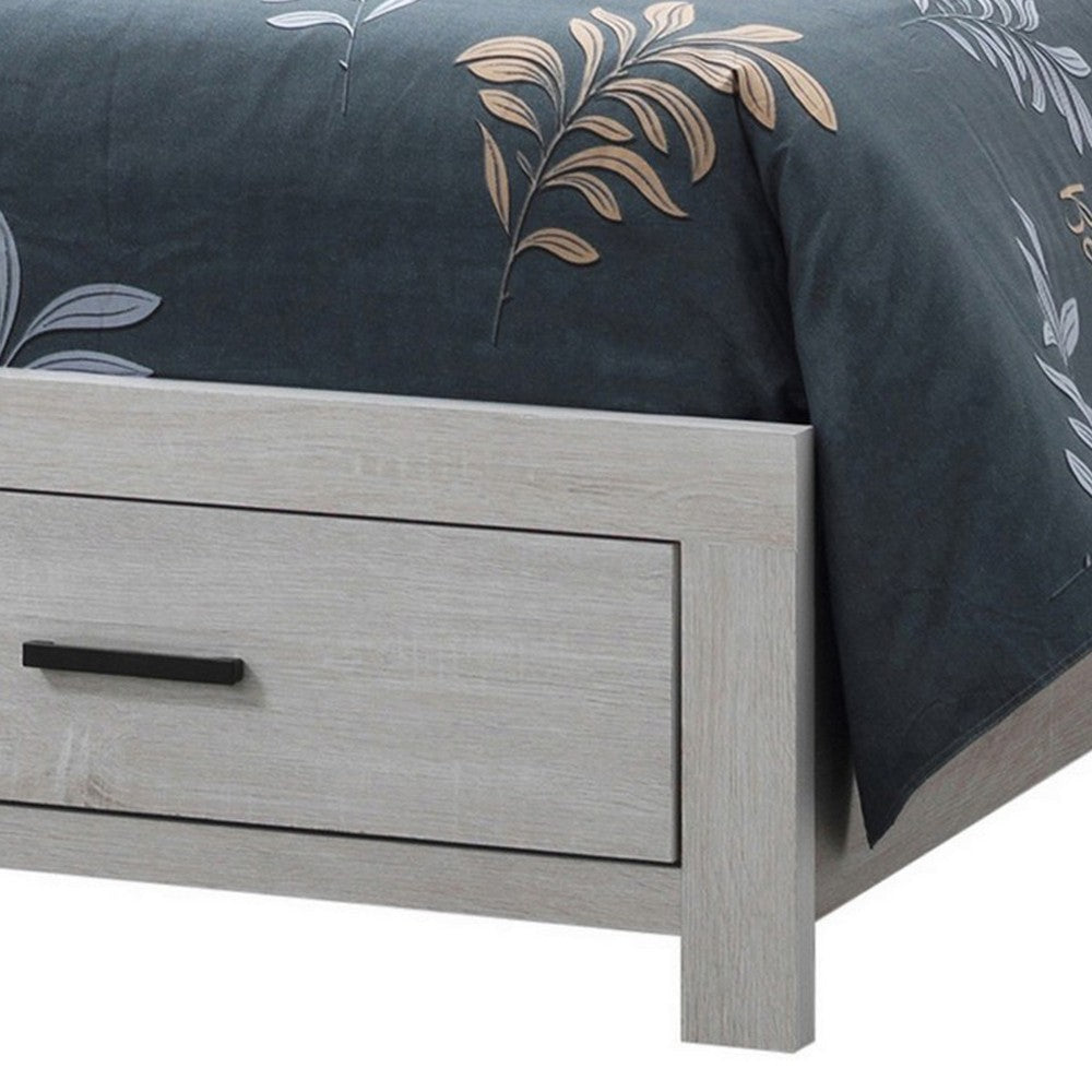 Ach Wood Queen Storage Bed with 2 Drawers Plank Style Headboard White By Casagear Home BM302814