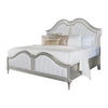 Nive Queen Bed, Oak Wood, Double Arched Upholstered Headboard, Ivory Silver