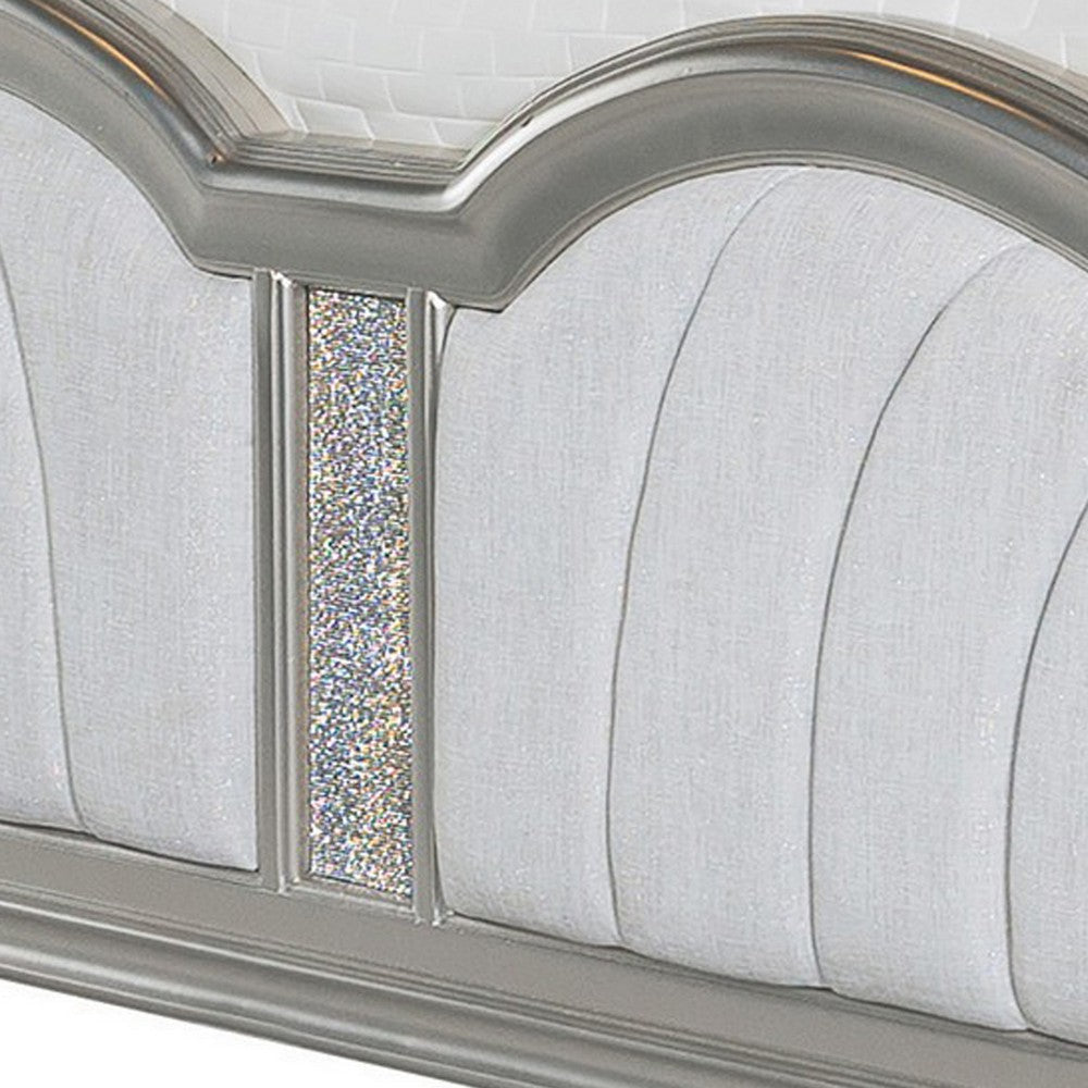 Nive King Bed Oak Wood Double Arched Upholstered Headboard Ivory Silver