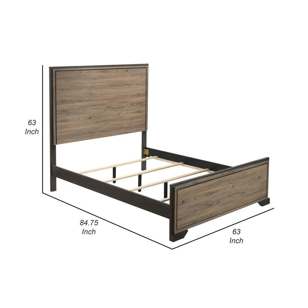 Zoa Modern Platform Queen Size Bed with 4 Slats Rustic Natural Brown Wood By Casagear Home BM302820