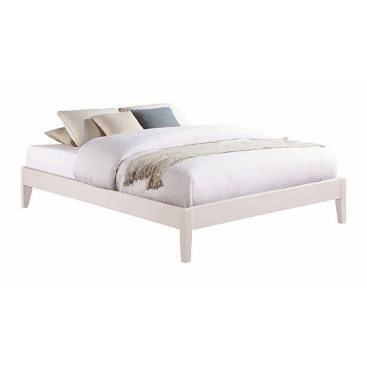 Cavi Queen Platform Bed Frame with Low Profile Tapered Legs, White Wood By Casagear Home