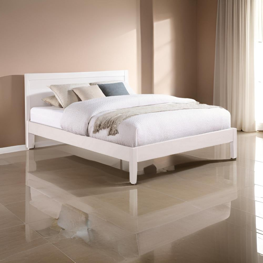 Cavi King Platform Bed Frame with Low Profile Tapered Legs, White Wood By Casagear Home
