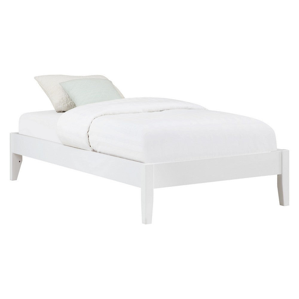 Cavi Twin Platform Bed Frame with Low Profile Tapered Legs, White Wood