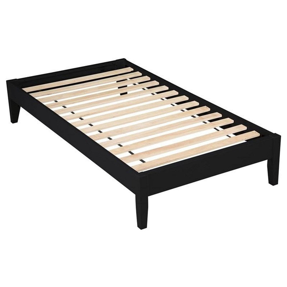 Cavi Full Platform Bed Frame with Low Profile Tapered Legs Black Wood By Casagear Home
