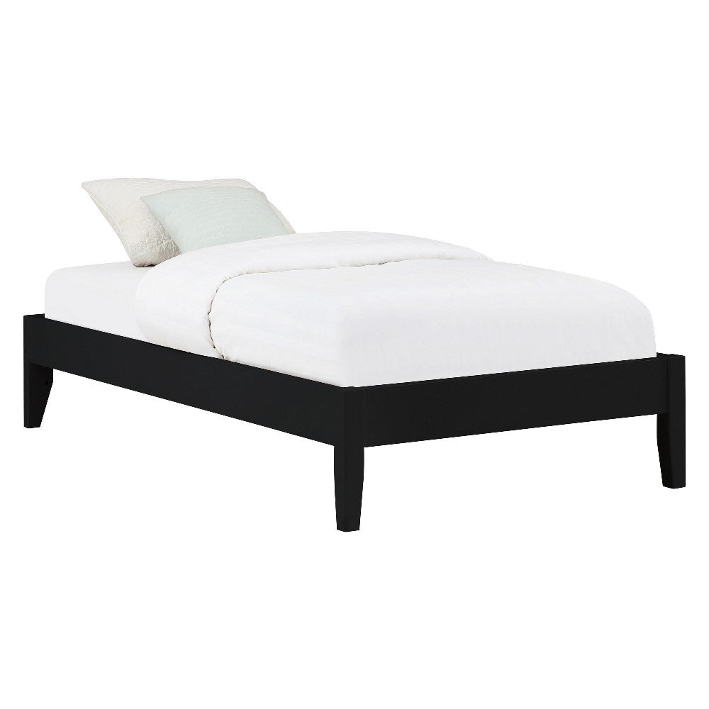 Cavi Twin Platform Bed Frame with Low Profile Tapered Legs Black Wood By Casagear Home