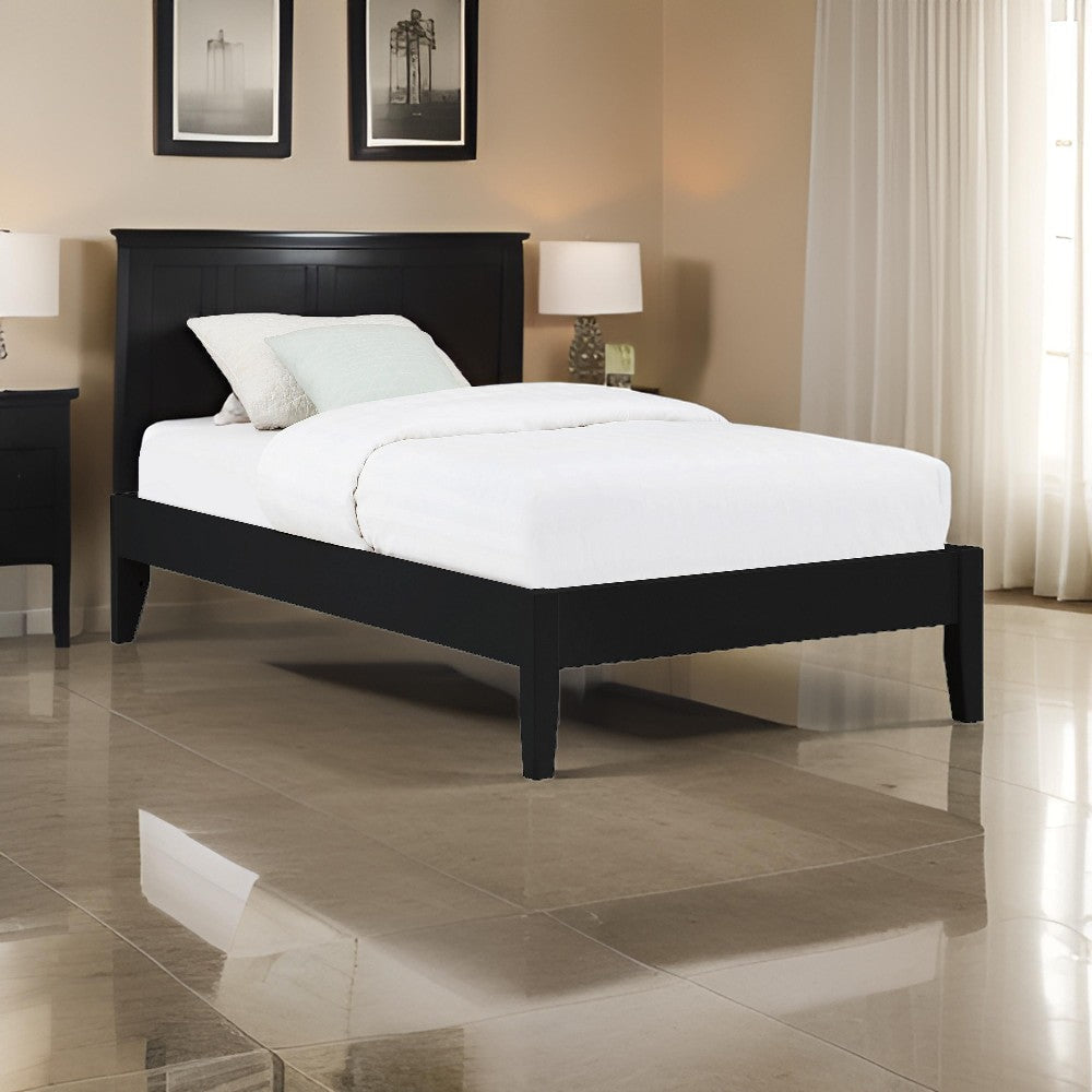Cavi Twin Platform Bed Frame with Low Profile Tapered Legs, Black Wood By Casagear Home