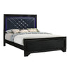 Vini Queen Bed, LED Headboard, Midnight Blue Faux Leather Upholstery, Black By Casagear Home