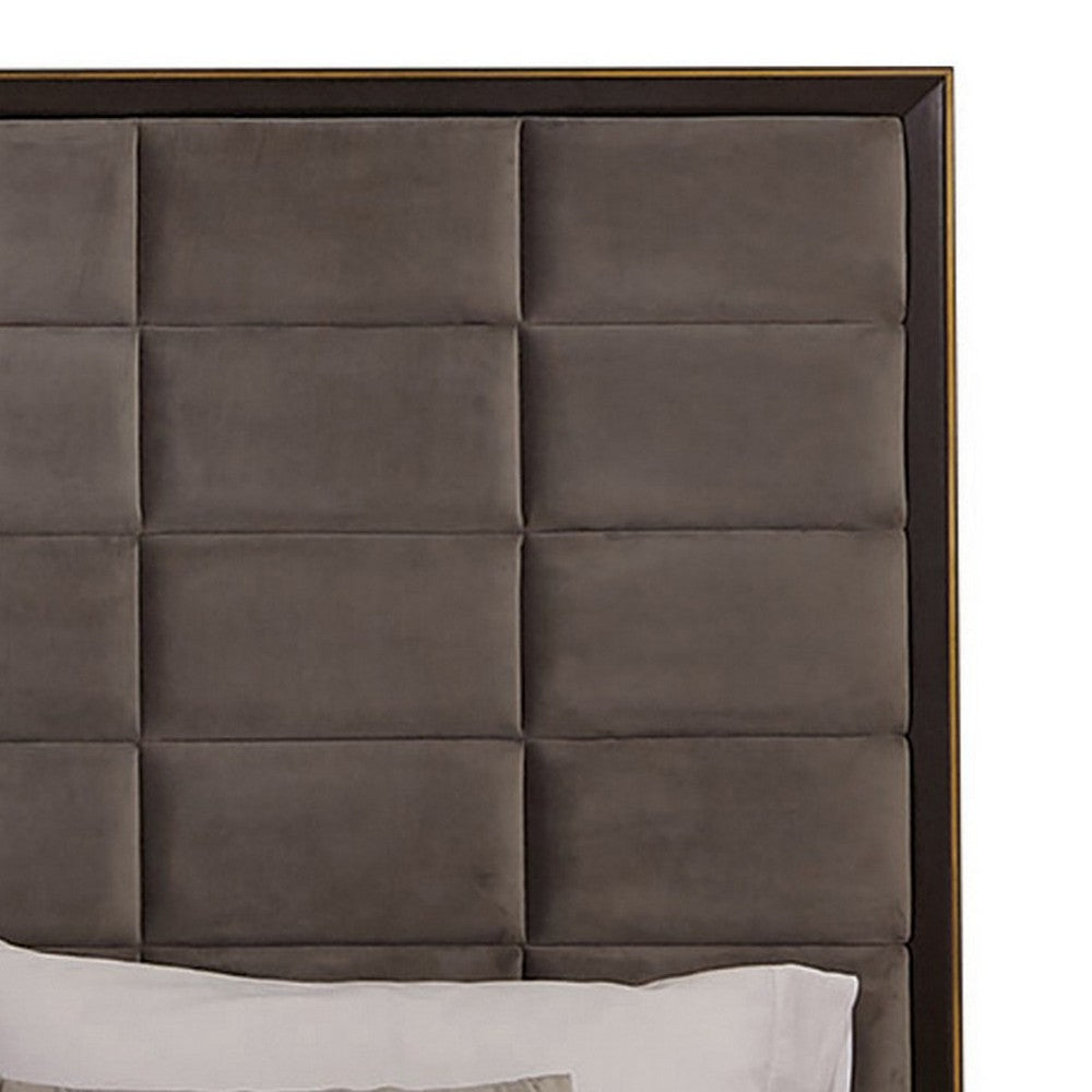 Hena California King Bed Grid Tufted Taupe Upholstered Tall Panel Headboard By Casagear Home BM302853