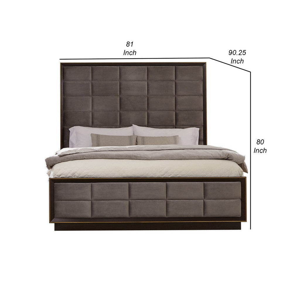 Hena California King Bed Grid Tufted Taupe Upholstered Tall Panel Headboard By Casagear Home BM302853