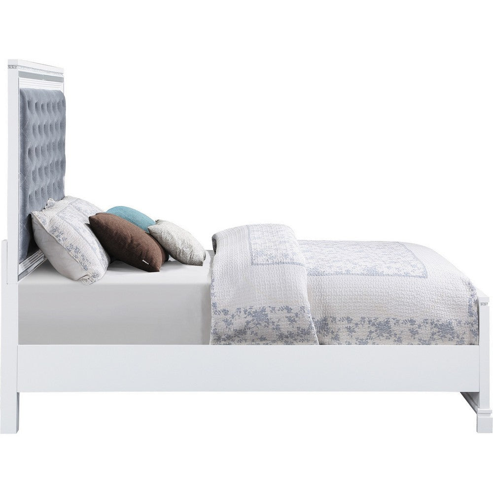 Axl Foam King Bed Tufted Headboard Silver Velvet Upholstery White Frame By Casagear Home BM302858