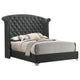 Giya Wingback Queen Bed, Tufted Headboard, Nailed Gray Velvet Upholstery
