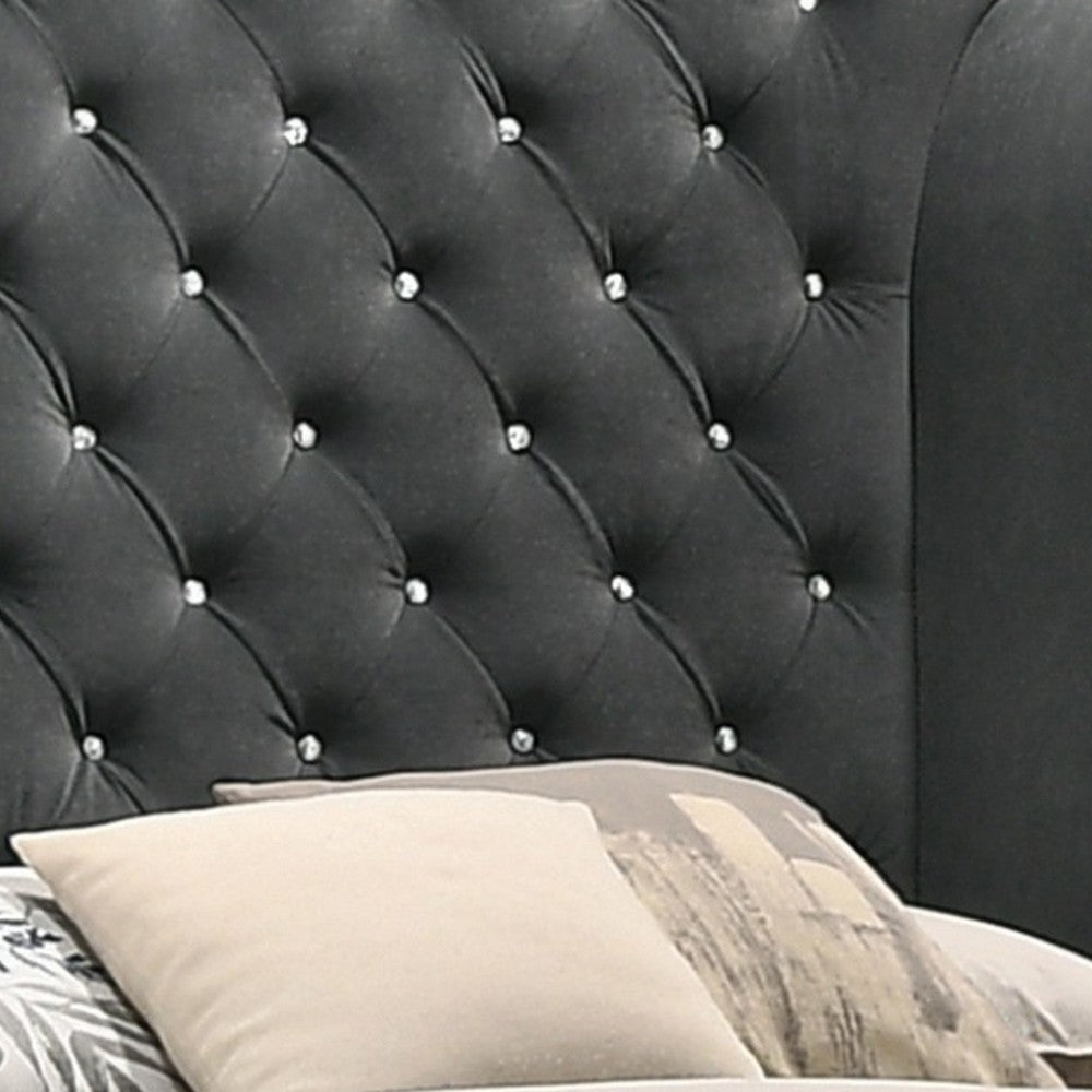 Giya Wingback Queen Bed Tufted Headboard Nailed Gray Velvet Upholstery