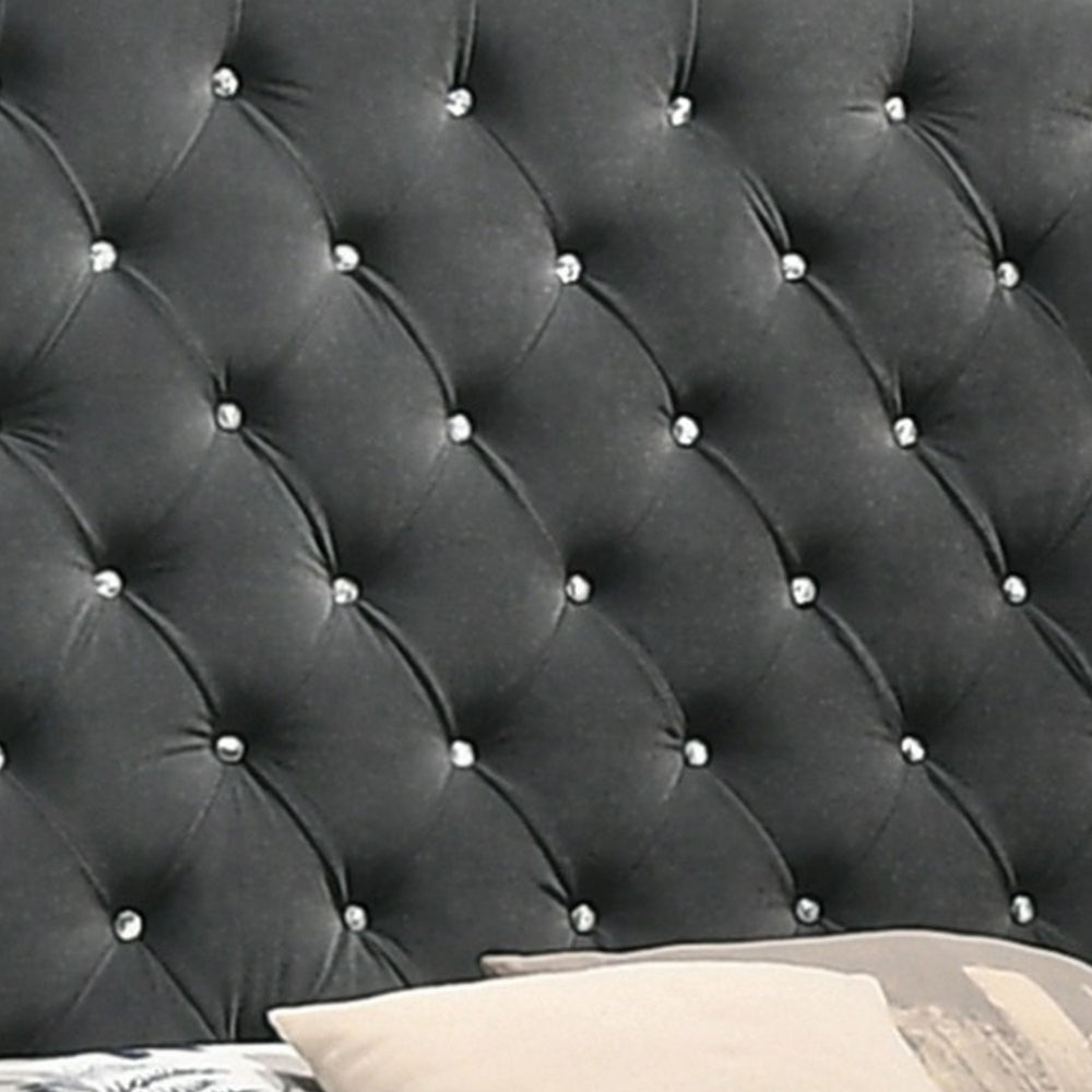 Giya Wingback King Bed Tufted Headboard Nailed Gray Velvet Upholstery By Casagear Home BM302871